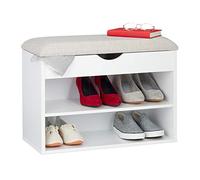 Relaxdays Banco Zapatero, Acolchado, Mueble de Pasillo, Tres Compartimentos, Asiento, 45 x 62 x 30 cm, 1 Ud. Blanco