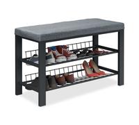 Relaxdays Banco zapatero acolchado negro,gris