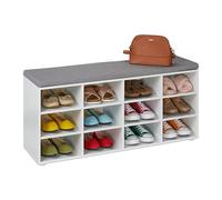 Relaxdays Banco zapatero con asiento acolchado blanco,gris