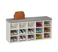 Relaxdays Banco zapatero con asiento acolchado blanco,gris