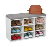 Relaxdays Banco zapatero con asiento acolchado blanco,gris