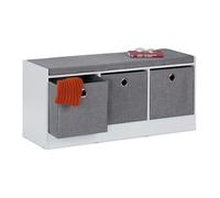 Relaxdays Banco Zapatero con Asiento Acolchado, 3 Cajones de Tela para Almacenaje, 46 x 102 x 32 cm, MDF, Blanco y Gris