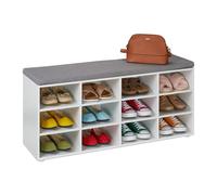 Relaxdays Banco zapatero con asiento acolchado blanco,gris
