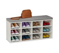 Relaxdays Banco zapatero con asiento acolchado blanco,gris