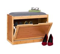 Relaxdays Banco zapatero con asiento gris marrón claro,gris