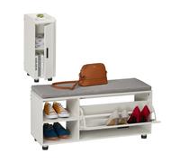 Relaxdays Banco zapatero con asiento y armario blanco,gris