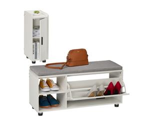 Relaxdays Banco zapatero con asiento y armario blanco,gris