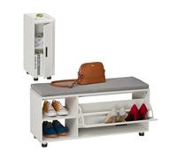 Relaxdays Banco Zapatero con Asiento y Armario, Set 2, Banqueta de Pasillo, Dormitorio, Espacio Almacenaje, Blanco/Gris