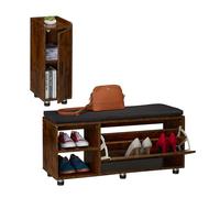 Relaxdays Banco Zapatero con Asiento y Armario, Set de 2, Banqueta para Pasillo, Dormitorio, Espacio Almacenaje, Negro