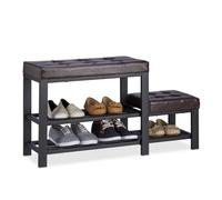 Relaxdays Banco zapatero de 2 niveles marrón oscuro,negro