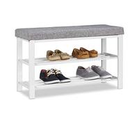 Relaxdays Banco Zapatero Moderno con 2 Niveles, Metal-Tela, Gris, 50 x 81 x 32 cm
