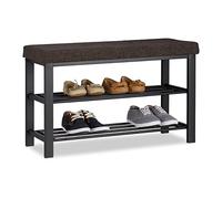 Relaxdays Banco Zapatero Moderno con 2 Niveles, Metal-Tela, Marrón, 50 x 81 x 32 cm