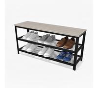 Relaxdays Banco Zapatero para 8 Pares, 45x100x30 cm, 2 estantes de Rejilla, Efecto Madera, marrón Claro/Negro
