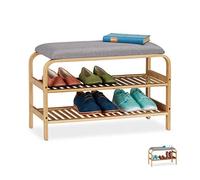 Relaxdays Banco Zapatero Recibidor, Asiento Acolchado, 46x69x30cm, Organizador 6 Pares de Zapatos, Descalzadora, Natural