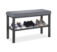 Relaxdays Banco Zapatero Recibidor, Balda Zapatos, Asiento Acolchado, Descalzadora Pasillo, 50,5x81x32 cm, Negro y Gris