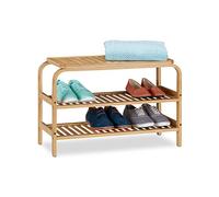 Relaxdays Banco Zapatero Recibidor, Bambú, Descalzadora, Organizador 6 Pares de Zapatos, 2 Baldas, 45x70x30 cm, Natural