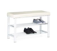 Relaxdays Banco zapatero de cuero sintético blanco