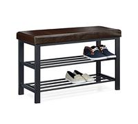 Relaxdays Banco zapatero de cuero sintético antracita,marrón oscuro