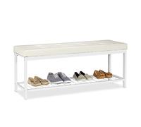 Relaxdays Banco Zapatero XXL, Metal-Piel sintética, Blanco, 49 x 115 x 40 cm
