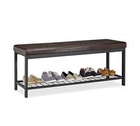 Relaxdays Banco Zapatero XXL, Metal-Piel sintética, Marrón, 49 x 115 x 40 cm