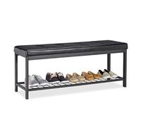 Relaxdays Banco Zapatero XXL, Metal-Piel sintética, Negro, 49 x 115 x 40 cm