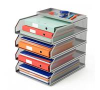 Relaxdays Bandeja apilable para Documentos Metal A4 4 Niveles 31×25×32 cm Organizador de Escritorio Plateado