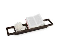 Relaxdays Bandeja Bañera de Bambú, 70 cm Ancho, Tabla de Baño para Colgar, Repisa Accesorios de Higiene, Marrón Oscuro