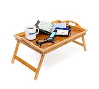 Relaxdays Bandeja cama plegable de bambú barnizado con asas y patas 25 x 52 x 33 cm Marrón claro