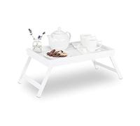 Relaxdays Bandeja de cama de bambú con patas plegables blanco 22 x 64 x 31 cm