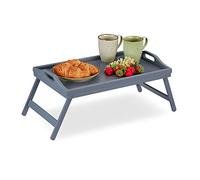 Relaxdays Bandeja para cama Bambú con patas plegables, asas, borde elevado 6,5 x 50 x 30 cm Gris