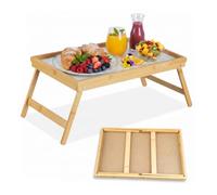 Relaxdays Bandeja Cama de Bambú y MDF, Patas Plegables, Mesita Desayuno, Mesilla Sofá, 23,5 x 63 x 31 cm, Natural/Blanco