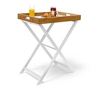 Relaxdays Bandeja con patas madera y bambú 72 cm blanco,marrón