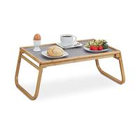 Relaxdays Bandeja de cama plegable de bambú marrón claro,gris