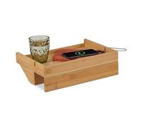 Relaxdays Bandeja de Cama, Mesita Flotante con Sujeción, 10 x 33 x 24 cm, Ranura para Cables, Bambú, Natural