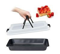 Relaxdays Bandeja de Horno con Tapa, Molde para Pastel, con Asas, 3 en 1, 40x33 cm, Negro y Gris