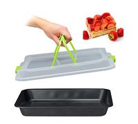 Relaxdays Bandeja de horno con tapa, Molde para pastel, Con asas, 3 en 1, 40x33 cm, Verde y Negro