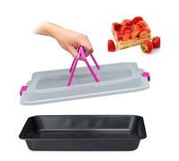 Relaxdays Bandeja de horno con tapa portátil fucsia,negro,transparente