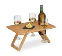 Relaxdays Bandeja de pícnic con 4 soportes copas marrón claro