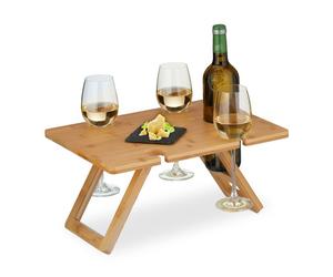 Relaxdays Bandeja de pícnic con 4 soportes copas marrón claro