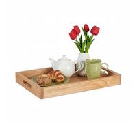 Relaxdays Bandeja de Servicio Rectangular en Madera y MDF, Asas, Borde Alto, Natural, 55 x 35 x 5 cm