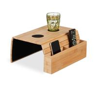 Relaxdays Bandeja de sofá de bambú con posavasos marrón claro,negro
