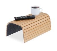 Relaxdays Bandeja de Sofá para Reposabrazos, de Bambú, Cuadrada, para Servir Bebidas y Comida, 42 x 34 cm, Natural, Poliéster