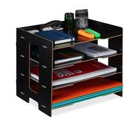 Relaxdays Bandeja documentos MDF 3 compartimentos negro