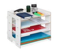 Relaxdays Bandeja documentos MDF 3 compartimentos blanco