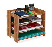 Relaxdays Bandeja documentos MDF 3 compartimentos marrón oscuro