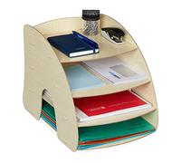 Relaxdays Bandeja Documentos MDF para A4, 4 Compartimentos, Organizador Oficina, 27 x 25,5 x 34,5 cm, Color Natural