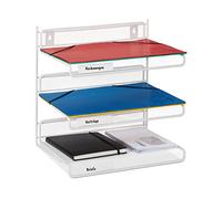 Relaxdays Bandeja Documentos Metal Pared, 3 Baldas, DIN A4, 32 x 33 x 24,5 cm, Mural y de Sobremesa, Oficina, Blanco