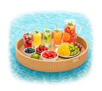 Relaxdays Bandeja Flotante 2 en 1 para Bebidas y Aperitivos, Natural | insumergible, aprox. 20 x 80 cm, ratán