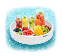 Relaxdays Bandeja Flotante 2 en 1 para Piscina, Blanco | bebidas y aperitivos, insumergible, aprox 20 x 60 cm, ratán