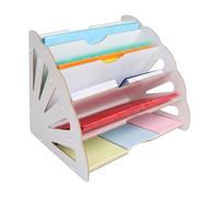 Relaxdays Bandeja organizadora DIN A4, 5 Compartimentos Inclinados, MDF, 28 x 34 x 28 cm, Oficina, Blanco